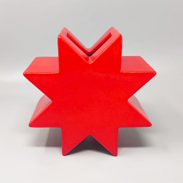 Ettore Sottsass Red Hsing Vase from Ettore Sottsass, Italy, 1980s For Sale - Image 4 of 11
