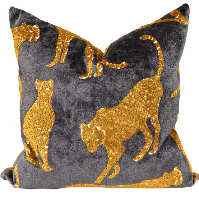 Contemporary Pair of Animique Gold Slate Decorative Pillows For Sale - Image 3 of 5