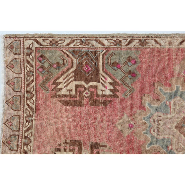 Vintage Turkish Door Mat Rug – Reddish Ground With Medallion & Muted Florals -1' 9'' X 3' 7'' For Sale - Image 9 of 10