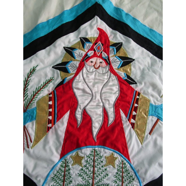 1980s Vintage House of Hatten Southwest Style Santa Applique Tree Skirt 58" Cotton Poly Blend For Sale - Image 5 of 11