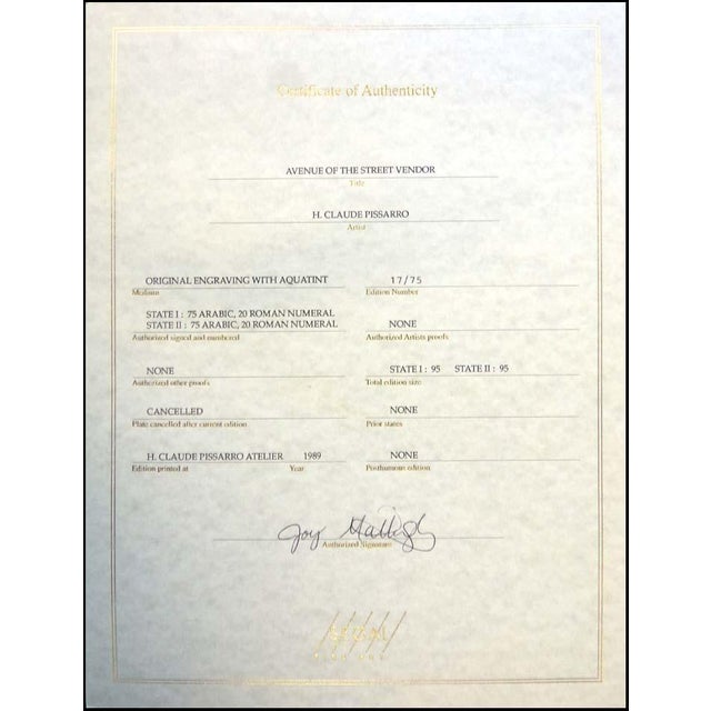 Paper Pissarro, Claude "Avenue of the Street Vendor" H.Signed Artwork Black Framed #20 For Sale - Image 7 of 7