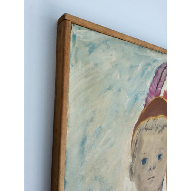 Mid Century Modernist Oil Portrait Painting by Woodstock Art Colony Artist Carolyn Haeberlin 1956 "Indian" For Sale - Image 13 of 18