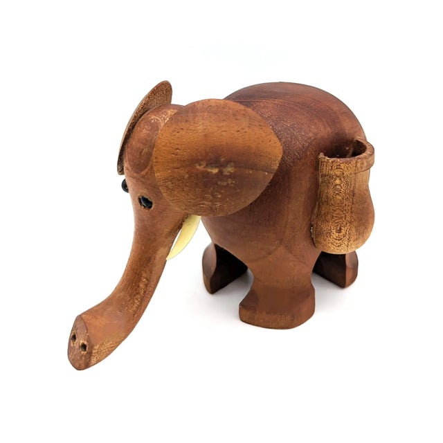 Mid 20th Century 1950s Danish Teak Wood Elephant Toothpick Holder For Sale - Image 5 of 10