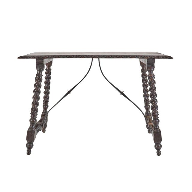 Late 19th Century Spanish Baroque Style Carved Walnut and Wrought Iron Center Table For Sale - Image 5 of 6