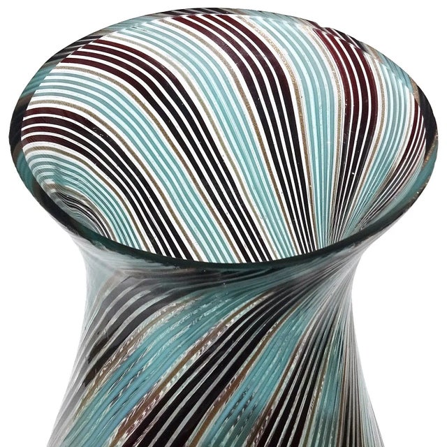 Mid-Century Modern Dino Martens Murano Vintage Blue Black Copper Aventurine Italian Art Glass Centerpiece Flower Vase For Sale - Image 3 of 11