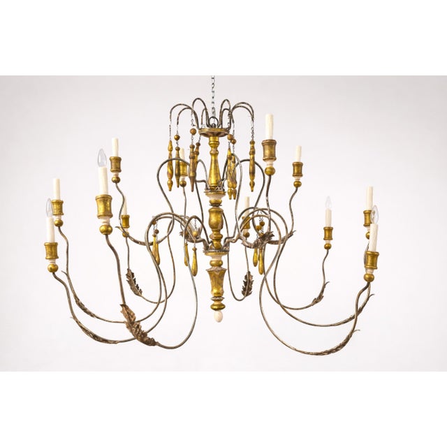 Monumental Swedish Gustavian 12-Light Iron & Parcel GiltWood Chandelier, Rewired For Sale In Atlanta - Image 6 of 12