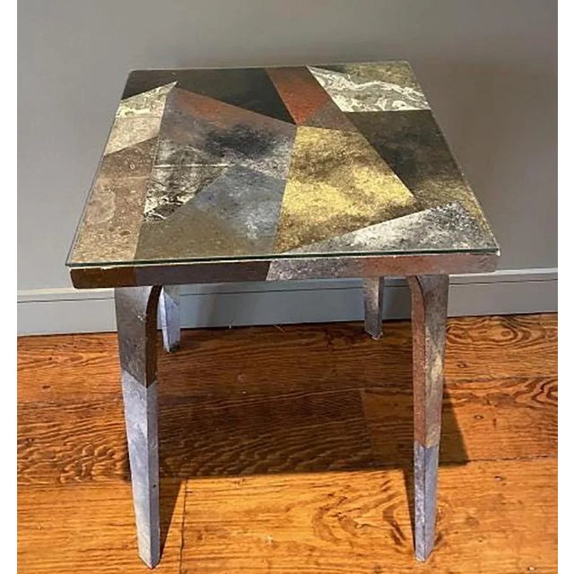 Modernist Artisan Made Decoupage Side Table, Signed For Sale - Image 4 of 4