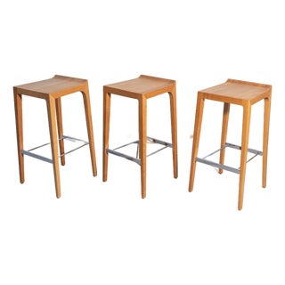 Attributed to Bernhardt Design "Vanish" Solid Maple Bar Stools, Set of 3 For Sale