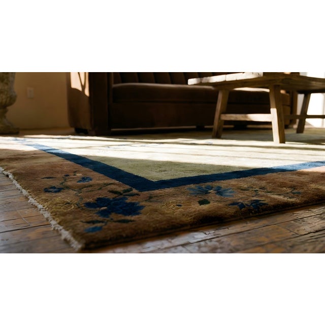 1920s Gray Open Field Floral Antique Chinese Art Deco Gallery Carpet 6' X 11' 8" Knotted Wool Rug Runner For Sale - Image 10 of 12