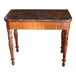 French Faux Marble Top Mahogany Console Table / Game Table For Sale