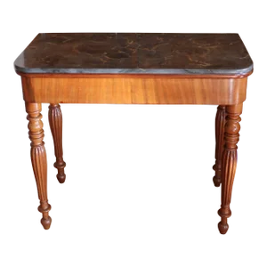 French Faux Marble Top Mahogany Console Table / Game Table