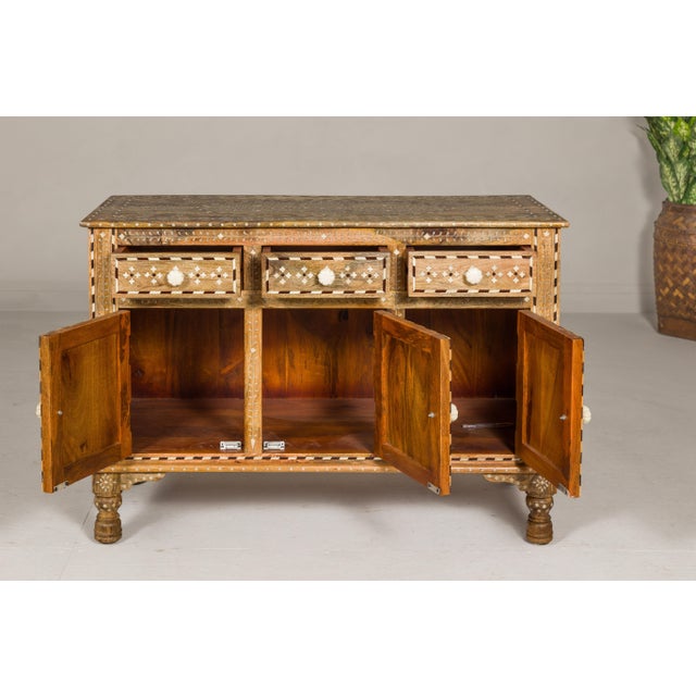 Anglo-Indian Style Mango Wood Buffet with Geometric Bone Inlay For Sale - Image 12 of 12