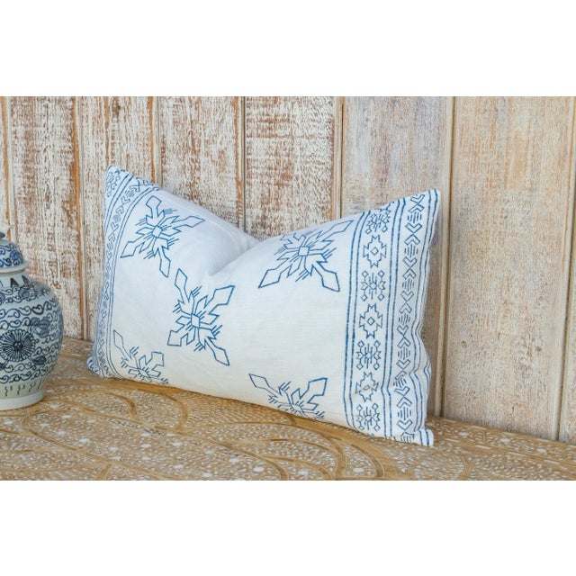 Boho Chic White Itzcali Aztec Block Print Pillow For Sale - Image 3 of 9