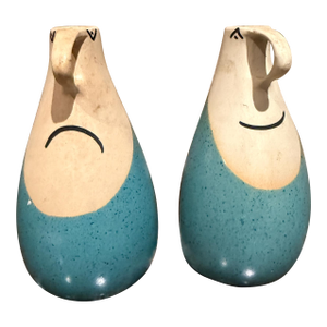 Glad 'N Sad Cruet Set Oil Vinegar Pitchers David Gil Bennington Potters
