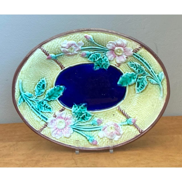 Cream Vintage Majolica Floral Plate For Sale - Image 8 of 12
