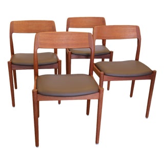 Chairs in Teak and Leather by Henning Kjærnulf for KS Møbler, 1960s, Set of 4 For Sale
