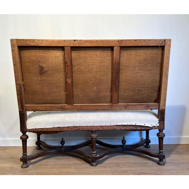 High-backed walnut sofa. French work in the style of Louis XIII. Circa 1880 For Sale - Image 11 of 12