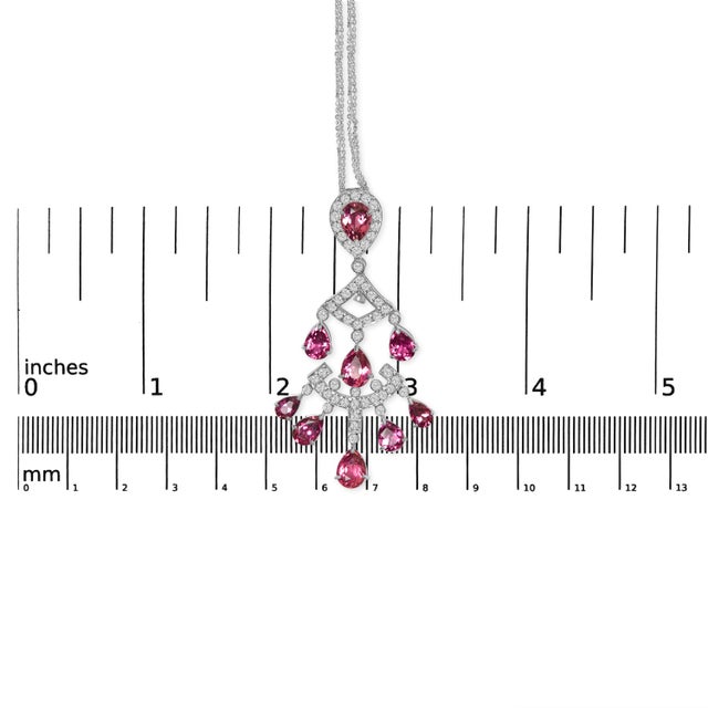 Early 21st Century 18K White Gold 1 1/10 Cttw Diamond and Pink Tourmaline Double-Strand Art Deco Inspired Chandelier 18" Pendant Necklace (F-G Color, VVS2-VS1 Clarity) For Sale - Image 5 of 5