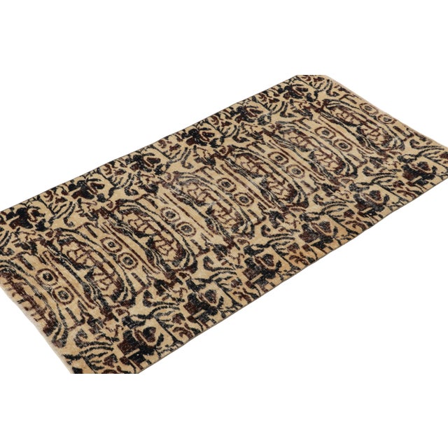 Traditional 1960s Vintage Deco Runner in Beige-Brown & Black Geometric Pattern, Distressed For Sale - Image 3 of 6