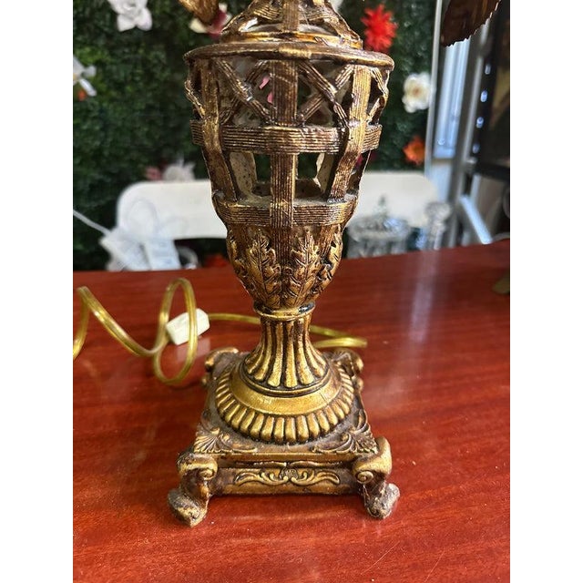Vintage Gold Double Sided Table Lamp With Gold Leaf Details For Sale - Image 4 of 8