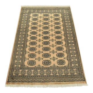 Bokhara Rug 4’2” X 6′ Beige Wool Tribal Hand-Knotted Oriental Carpet For Sale