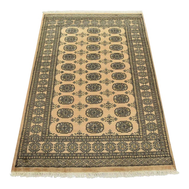 Bokhara Rug 4’2” X 6′ Beige Wool Tribal Hand-Knotted Oriental Carpet For Sale