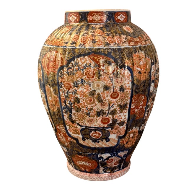 Ceramic Late 19th Century Japanese Imari Ribbed Porcelain Floor Vase For Sale - Image 7 of 11