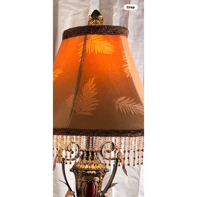 Ornamental & Decorative Materials 1990s Pair of Hollywood Regency Beaded Table Lamps With Custom Fringe Shades – Gilt & Bronze Finish For Sale - Image 7 of 8
