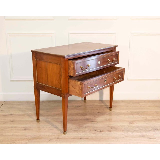 19th Century Louis XVI–Style Cherrywood Chest of Drawers with Brass Trim, France For Sale - Image 5 of 8