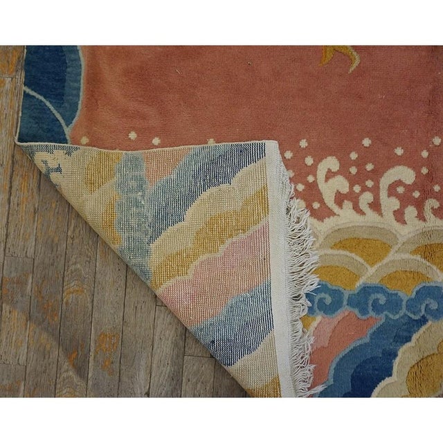 1930s Antique Salmon Medallion Lishui Deco Chinese Traditional Ningxia Rug For Sale In New York - Image 6 of 7