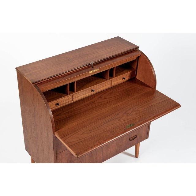 Egon Ostergaard Scandinavian Teak Wood Rolltop Secretary Desk by Egon Ostergaard, Made in Sweden For Sale - Image 4 of 17