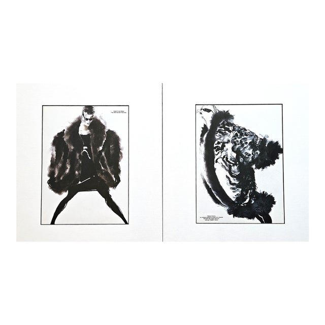 1983 Set of 2- Dior,Yves St Laurent Fashion Prints by Tony Viramontes , Matted For Sale