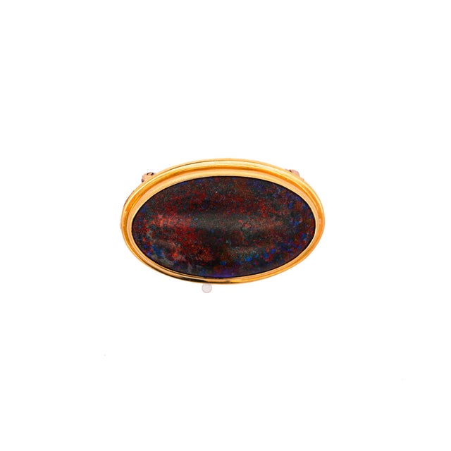 Contemporary Gia Certified Oval Black Opal 18k Gold Pendant and Pin For Sale - Image 3 of 6