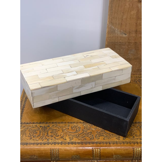 Vintage Rectangular Tessellated Ivory Colored Bone Box