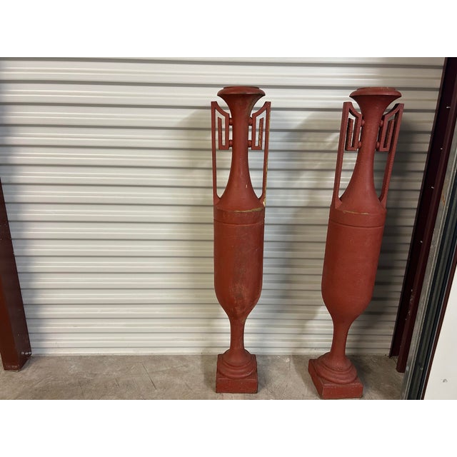 Pair of 1920s French Art Deco Iron Urns For Sale - Image 4 of 10