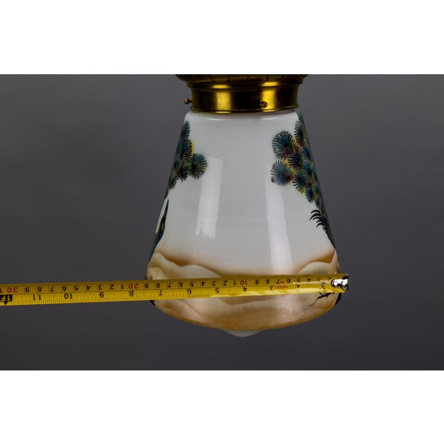 Art Deco Glass and Brass Pendant Light with Bird Paintings, France, 1930s For Sale - Image 17 of 18