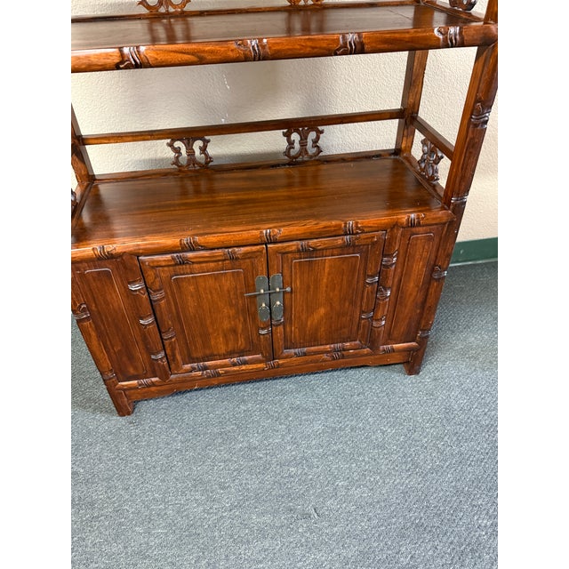 Chinese Hand Carved Shelving With Double Door Cabinet For Sale - Image 3 of 12