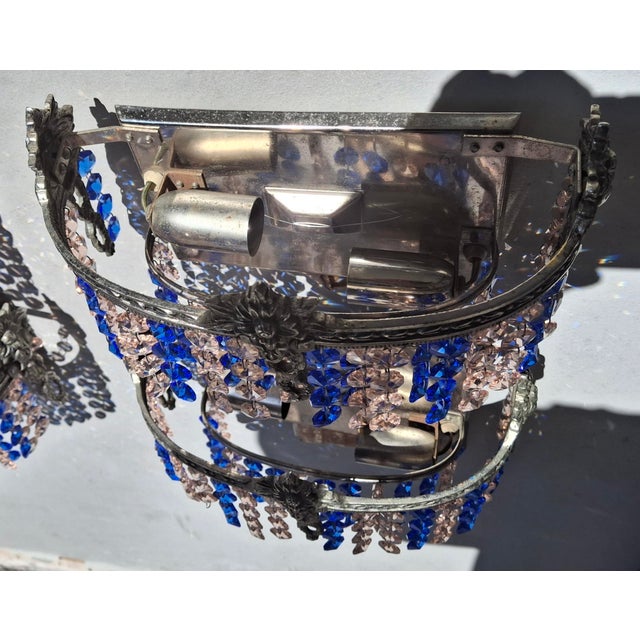 1920's Austrian Regency Saphire & Pale Pink Cut Crystal Wall Sconces Attrib. Palme & Walter Set of 4 For Sale - Image 10 of 18