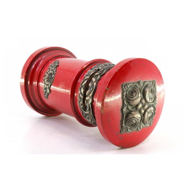 Wooden Piggy Bank with Silver Applications and Raised Floral Motifs For Sale - Image 5 of 9