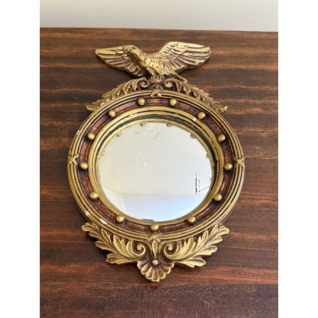 Brass Vintage American Federal Gold Brass Eagle Bullseye Convex Mirrors, Pair For Sale - Image 8 of 9