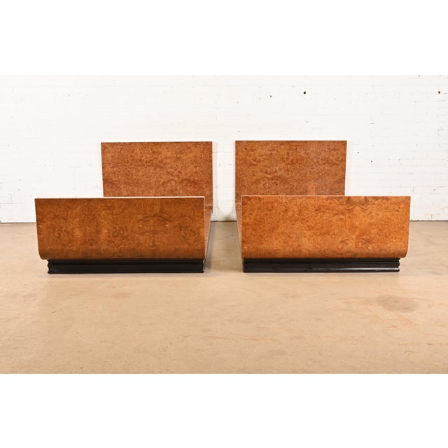 Art Deco Émile-Jacques Ruhlmann Style French Art Deco Burl Wood Twin Size Beds, Pair For Sale - Image 3 of 10