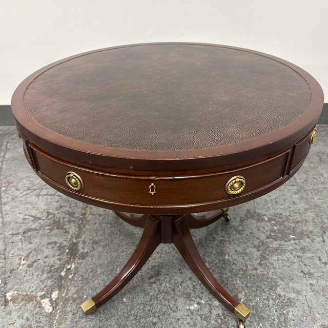 Brown Regency Style Leather Top Drum Table, Late 20 Century For Sale - Image 8 of 12