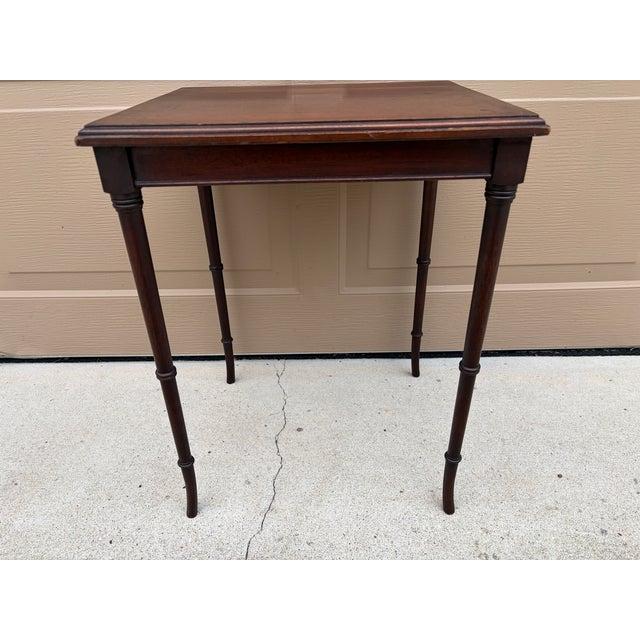 Mid-20th Century Regency-Style Mahogany Faux Bamboo Drinks Table For Sale - Image 9 of 12