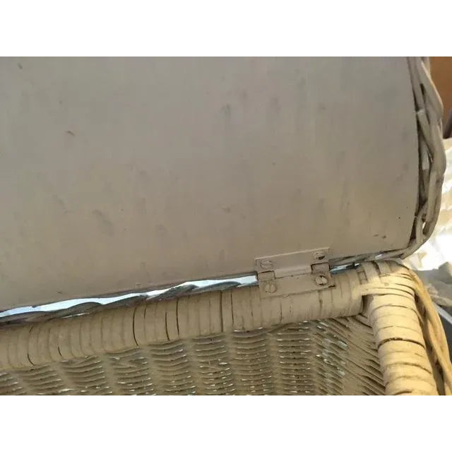 Wood Vintage White Wicker Corner Stand W Storage For Sale - Image 7 of 11