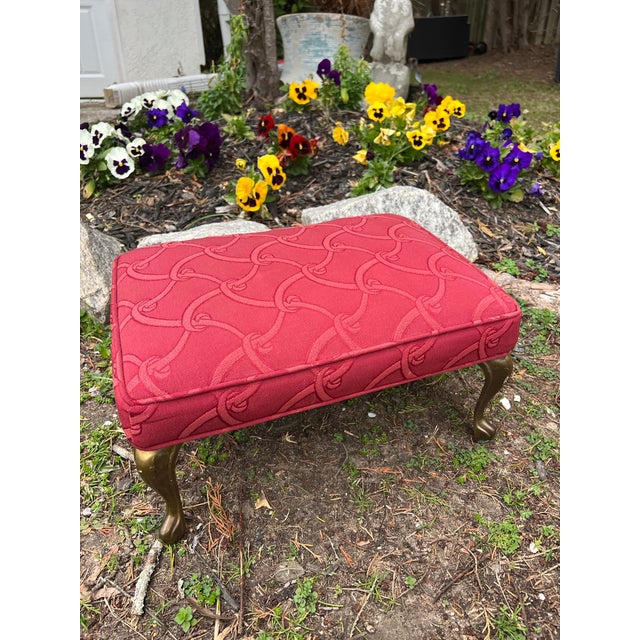 Traditional 1970s Red Covered Ottoman With Gold Legs For Sale - Image 3 of 4