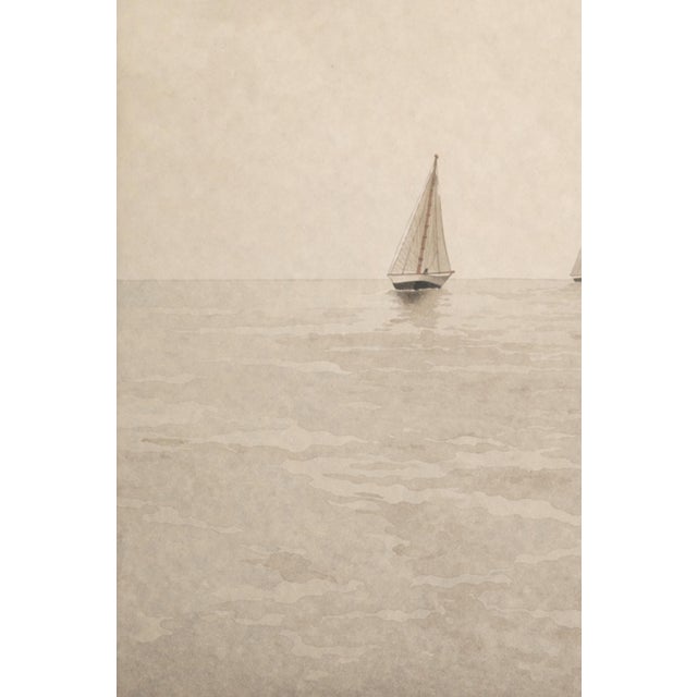 Beige Minimal Coastal Seascape Study, Sailboat Horizon Art Print, 24" × 36" For Sale - Image 8 of 10