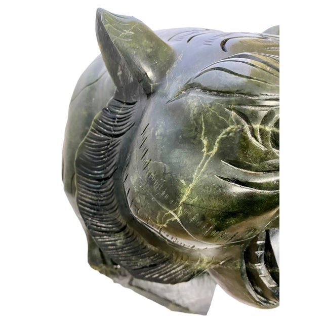 Monumental Chinese Carved Green Nephrite Jade Tiger, Circa 1970s For Sale - Image 10 of 12