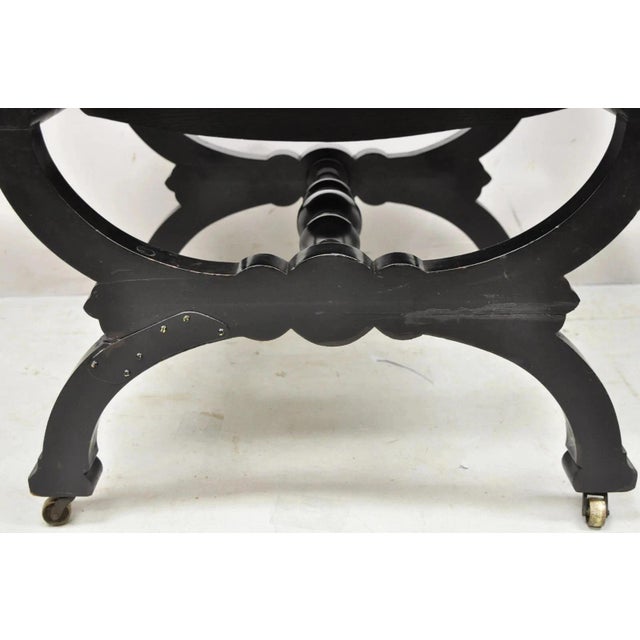 Antique Victorian Aesthetic Movement Ebonized Curule Throne Arm Chair With Lions For Sale - Image 9 of 13