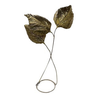 Floor Lamp by Tommso Barbi 70s. Hans-Worked Brass, Three Large Leaves For Sale
