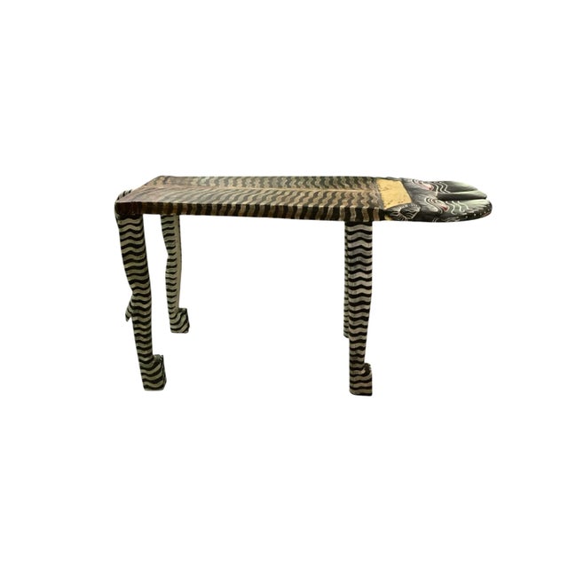 Black Late 20th Century Tibetan Tiger Console Table, Hand-Carved & Painted Wood, Safari, 59"w For Sale - Image 8 of 10